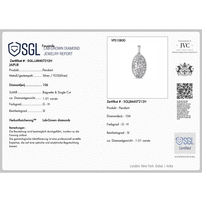 LUXURIANT SGL zertifizierter SI-GH Labor Diamant Cluster Halo Anhänger mit 50cm Kette, 925 Silber rhodiniert - 1,01 ct.
