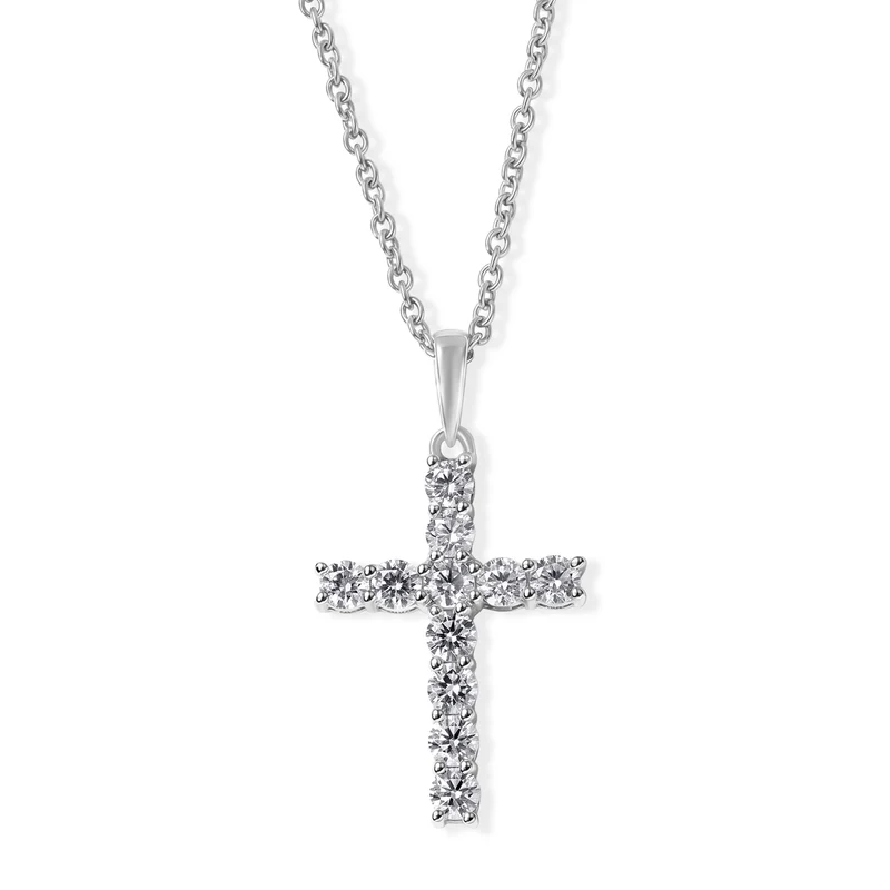 D'Joy Moissanit Kreuz Anhänger mit 50cm Edelstahl Kette, 925 Silber rhodiniert - 1.00 ct.