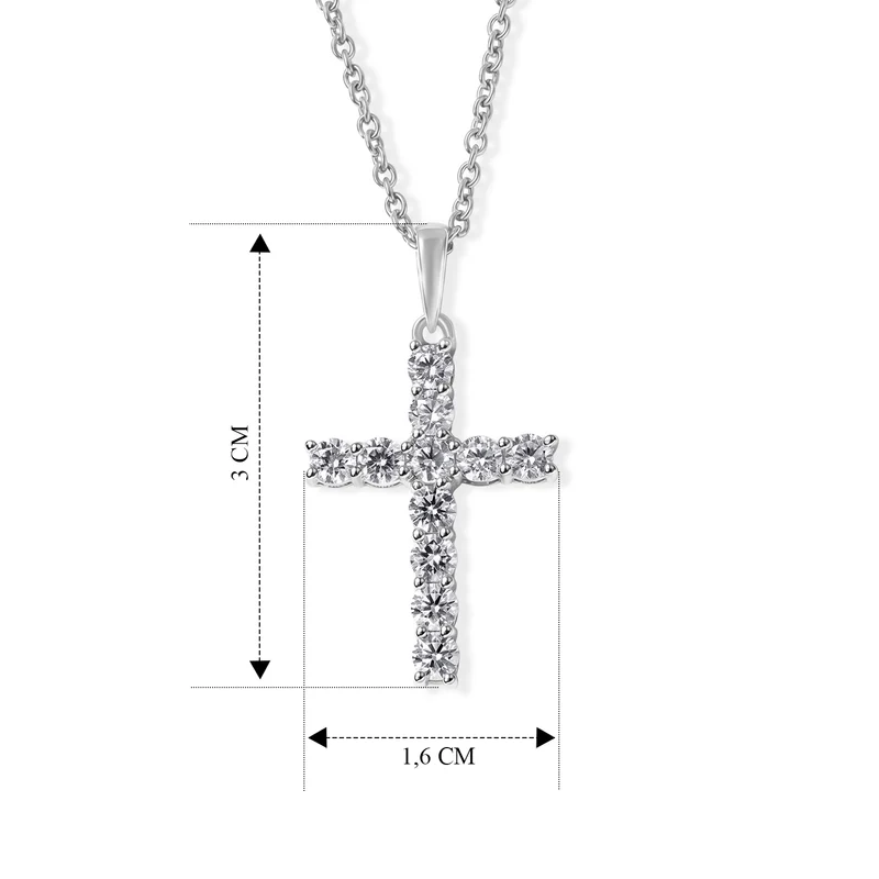 D'Joy Moissanit Kreuz Anhänger mit 50cm Edelstahl Kette, 925 Silber rhodiniert - 1.00 ct.