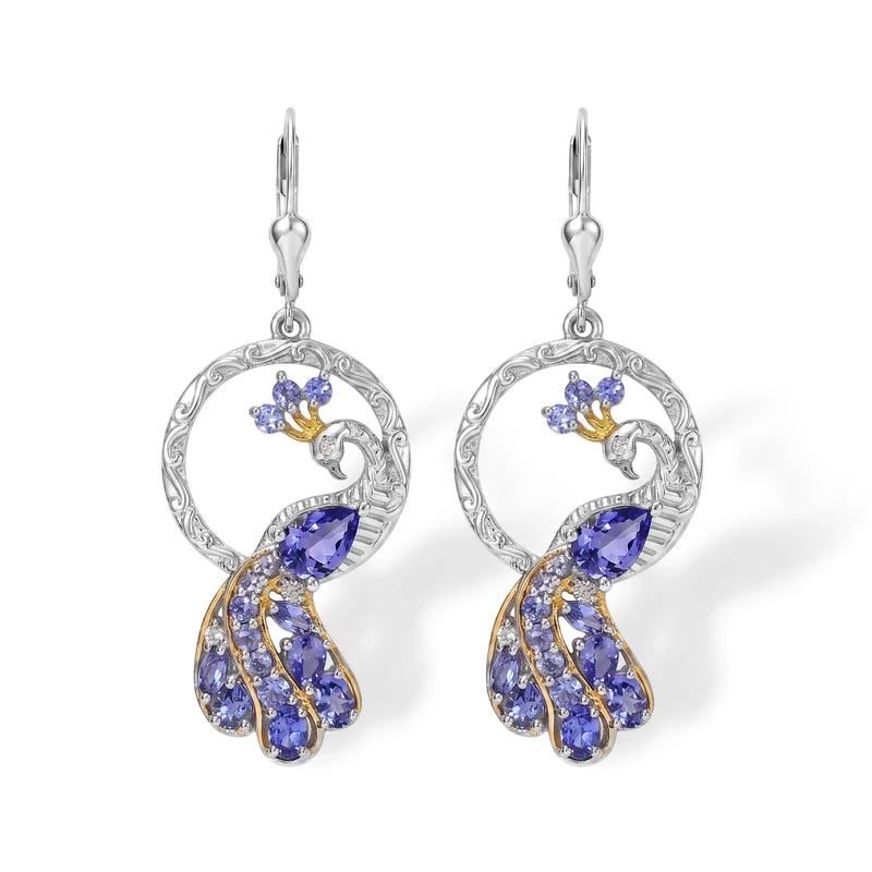 D'Joy Tansanit Ohrringe, 925 Silber rhodiniert und 750 Gelbgold Vermeil - 3,95 ct.