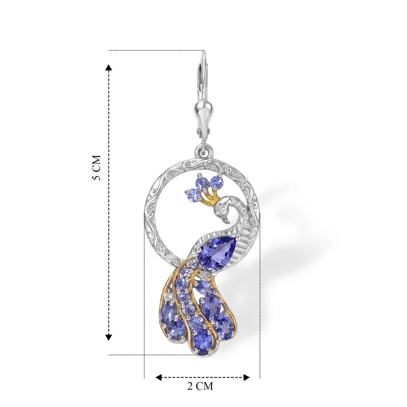 D'Joy Tansanit Ohrringe, 925 Silber rhodiniert und 750 Gelbgold Vermeil - 3,95 ct.