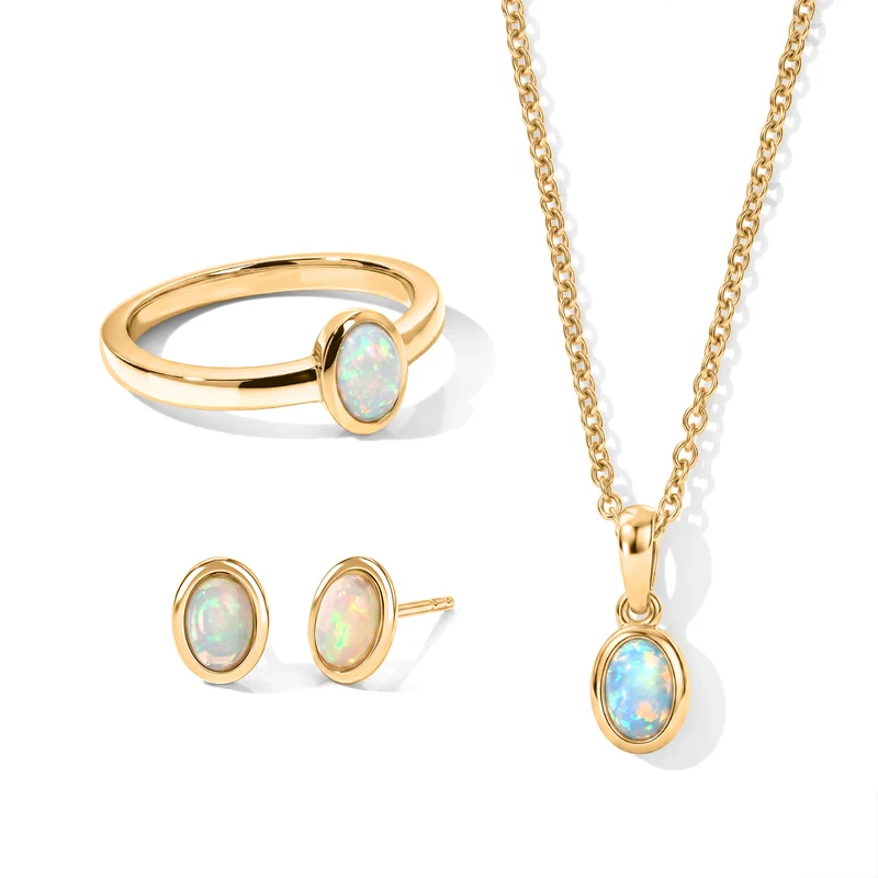 EverTrue AA natürliches, äthiopisches Welo Opal Schmuckset, Edelstahl und Messing mit Gelbgold E-Beschichtung - 1,42 ct.