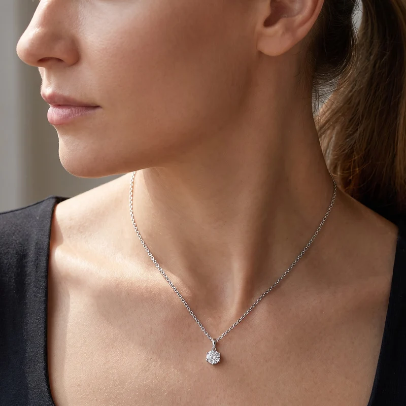 D'Joy Moissanit Anhänger mit Kette, ca. 50 cm 925 Silber Platiniert und Edelstahl Platiniert ca. 1.87 ct