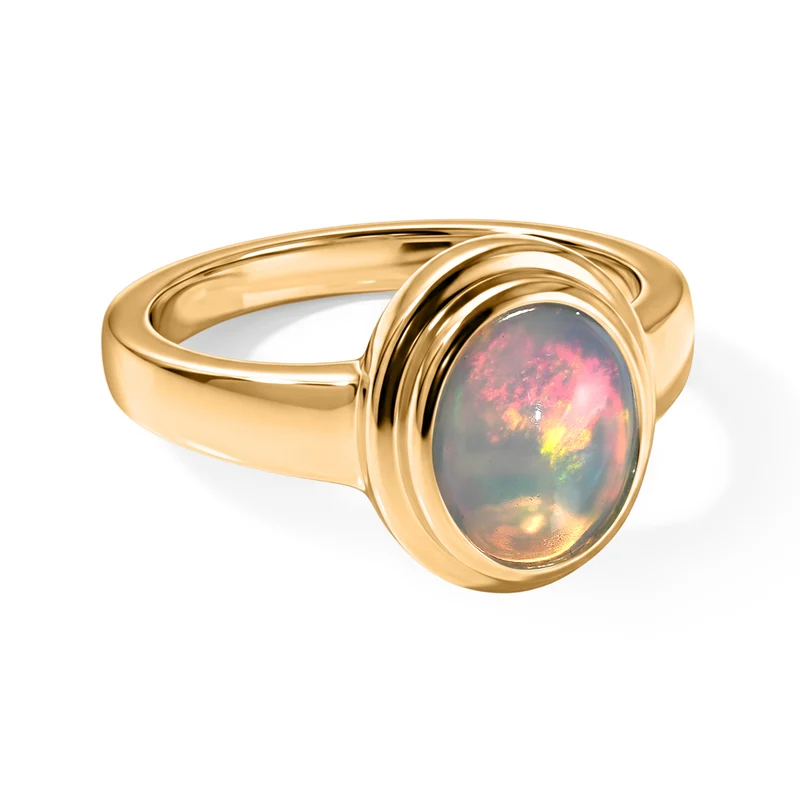 EverTrue AA natürliches, äthiopisches Welo Opal Schmuckset, Edelstahl und Bronze mit Gelbgold E-Beschichtung - 2,50 ct.