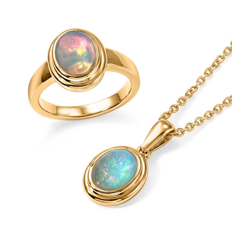 EverTrue AA natürliches, äthiopisches Welo Opal Schmuckset, Edelstahl und Bronze mit Gelbgold E-Beschichtung - 2,50 ct.