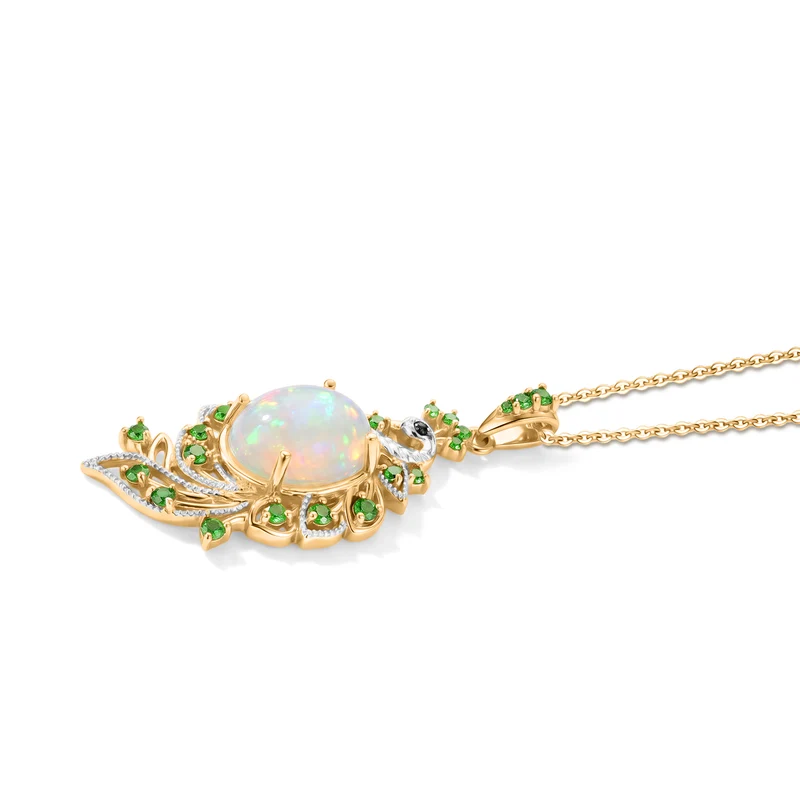 D'Joy AA natürlicher, äthiopischer Welo Opal, Chromdiopsid und schwarzer Spinell Anhänger mit 50cm Kette, 925 Silber 750 Gelbgold Vermeil - 4,67 ct.