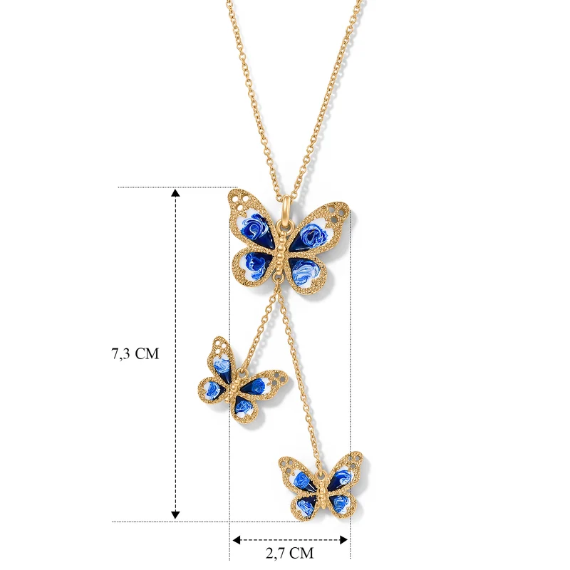 EverTrue emaillierter Schmetterlingsanhänger mit 50cm Edelstahl Kette, Bronze mit Gelbgold E-Beschichtung
