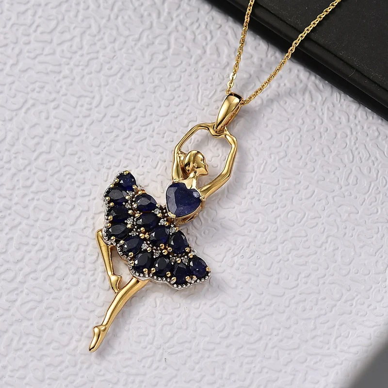 D'Joy Masoala Saphir (Fissure gefüllt) Schmuckset ca. 50 cm 925 Silber 750 Gelbgold Vermeil ca. 4.28 ct