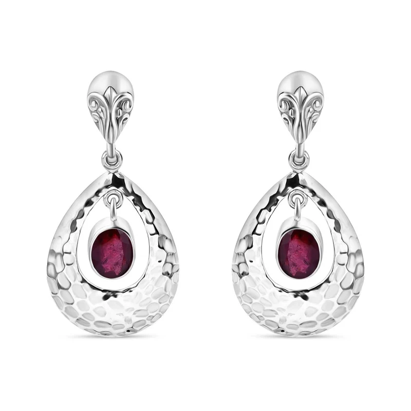 Royal Bali - Afrikanischer Rubin (Fissure gefüllt) Ohrringe, 925 Silber ca. 3.83 ct