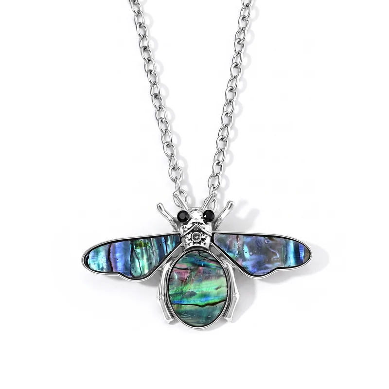 Schwarze Kristall, Abalone Muschel Anhänger mit Kette, ca. 50 cm Legierung Antik-silber-Plattierung