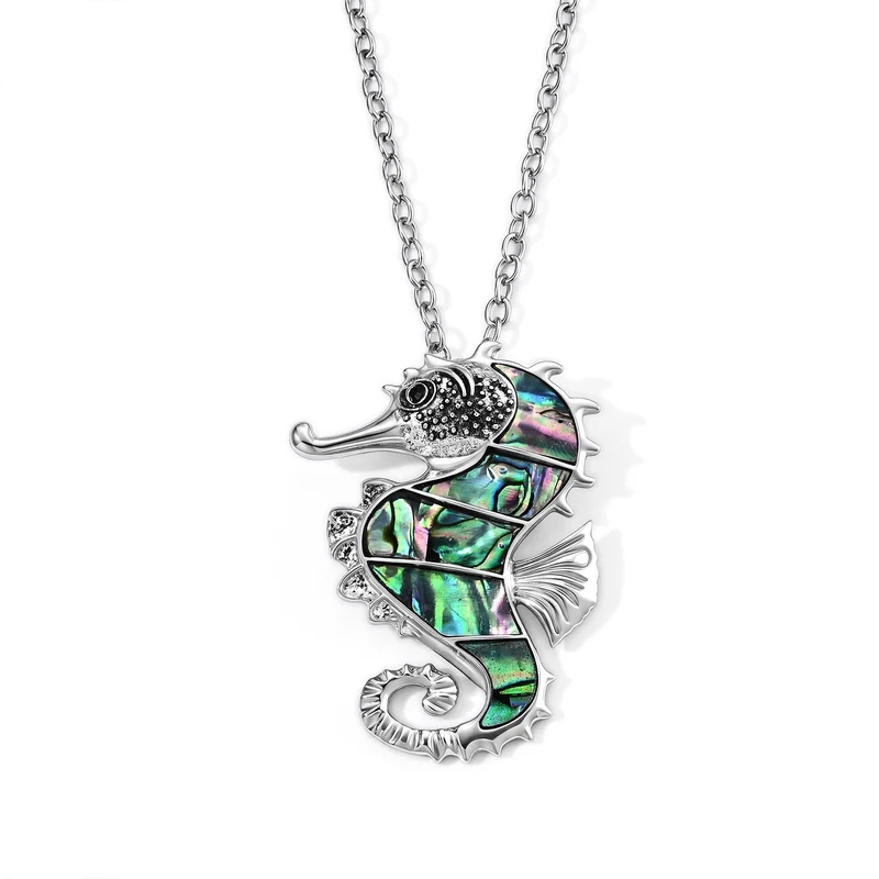 Schwarze Kristall, Abalone Muschel Anhänger mit Kette, ca. 50 cm Legierung Antik-silber-Plattierung