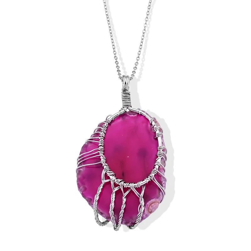 Lebensbaum Anhänger mit Kette, Roter Achat und Mehrfarbige Edelsteine, ca. 50 cm, ca. 76,00 ct
