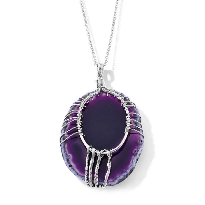 Lebensbaum Anhänger mit Kette, Roter Achat und Mehrfarbige Edelsteine, ca. 50 cm, ca. 76,00 ct