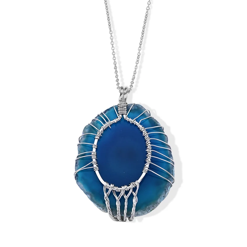 Lebensbaum Anhänger mit Kette, Roter Achat und Mehrfarbige Edelsteine, ca. 50 cm, ca. 76,00 ct