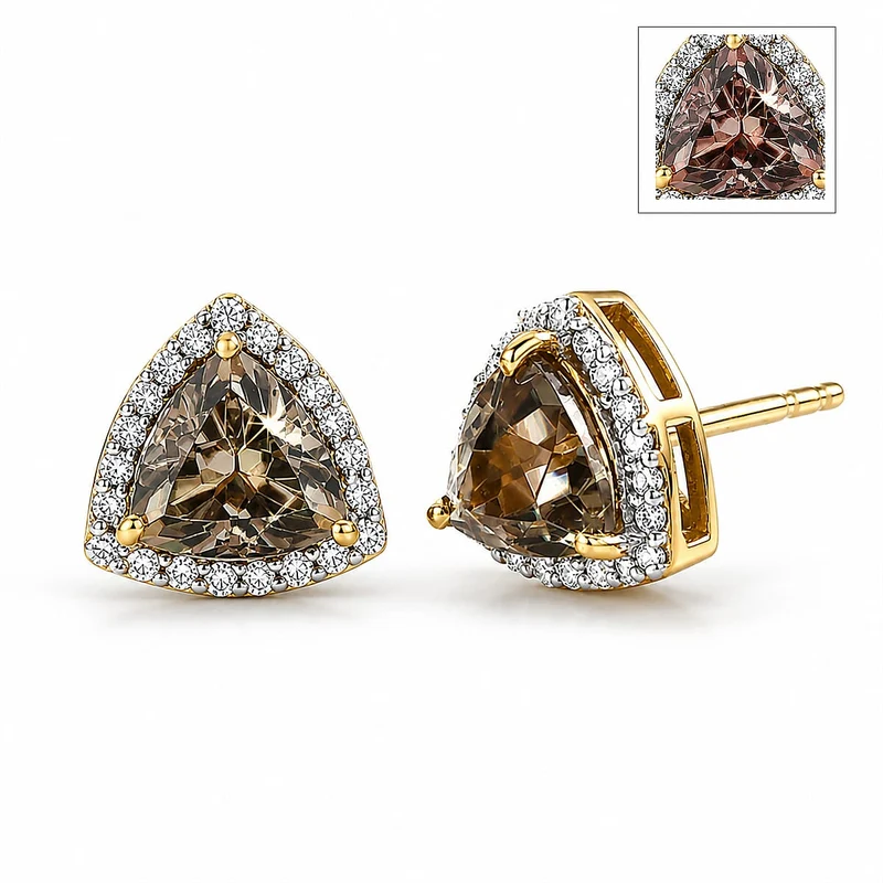 D'Joy AA Turkizit, Moissanit AGI zertifiziert Ohrringe 925 Silber 750 Gelbgold vermeil (10-15 Werktage Lieferzeit) ca. 4,04 ct.