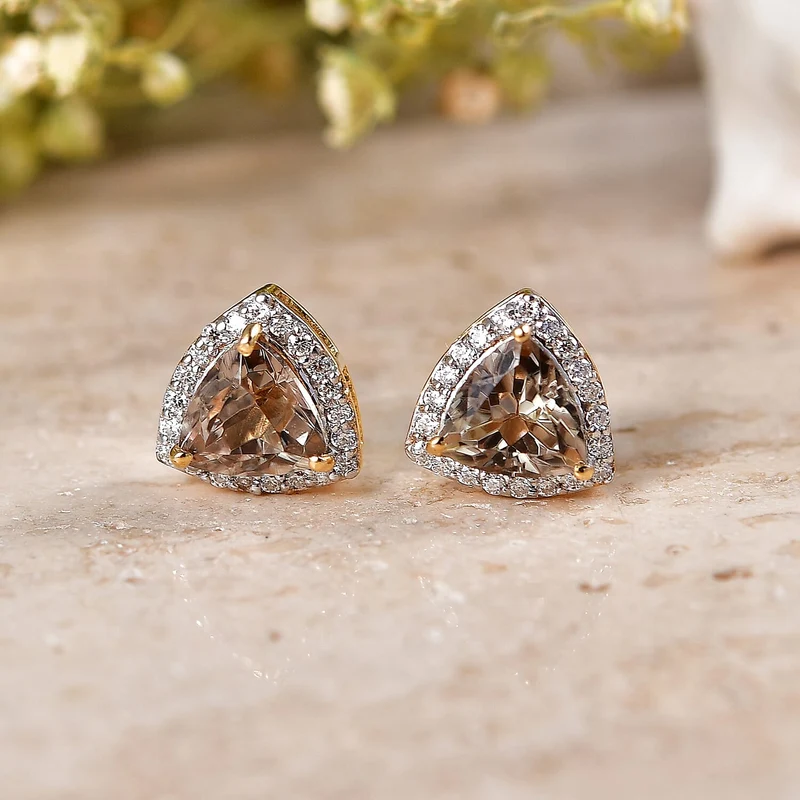 D'Joy AA Turkizit, Moissanit AGI zertifiziert Ohrringe 925 Silber 750 Gelbgold vermeil (10-15 Werktage Lieferzeit) ca. 4,04 ct.