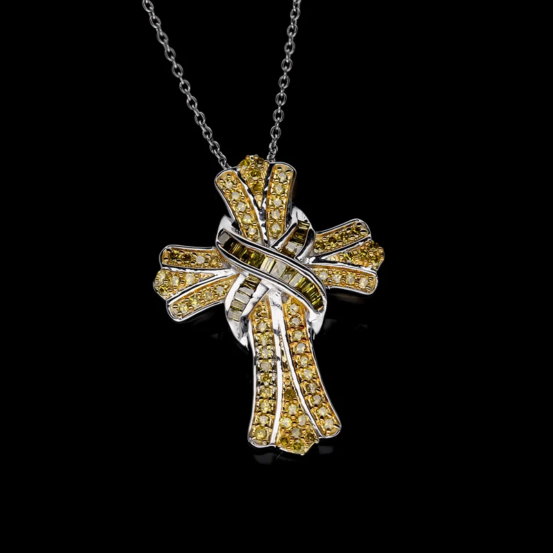 Blauer Diamant-Kreuz-Anhänger mit Kette, ca. 40+5 cm, 925 Silber platiniert ca. 0.50 ct