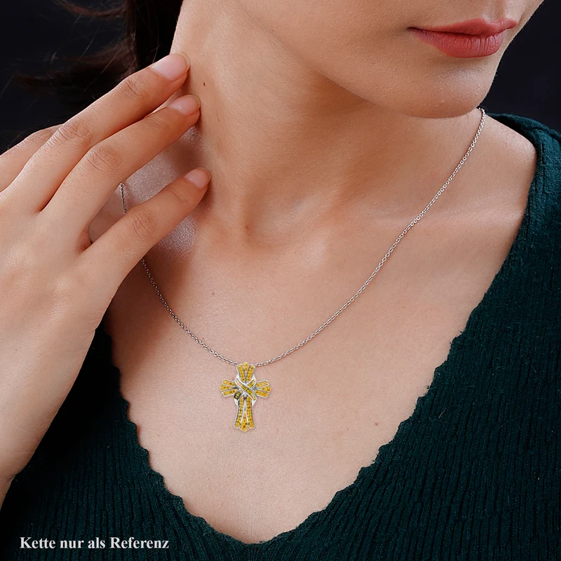 Blauer Diamant-Kreuz-Anhänger mit Kette, ca. 40+5 cm, 925 Silber platiniert ca. 0.50 ct