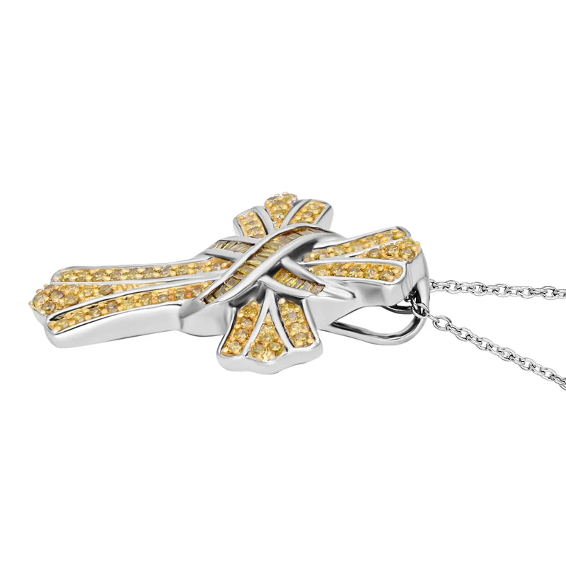 Blauer Diamant-Kreuz-Anhänger mit Kette, ca. 40+5 cm, 925 Silber platiniert ca. 0.50 ct