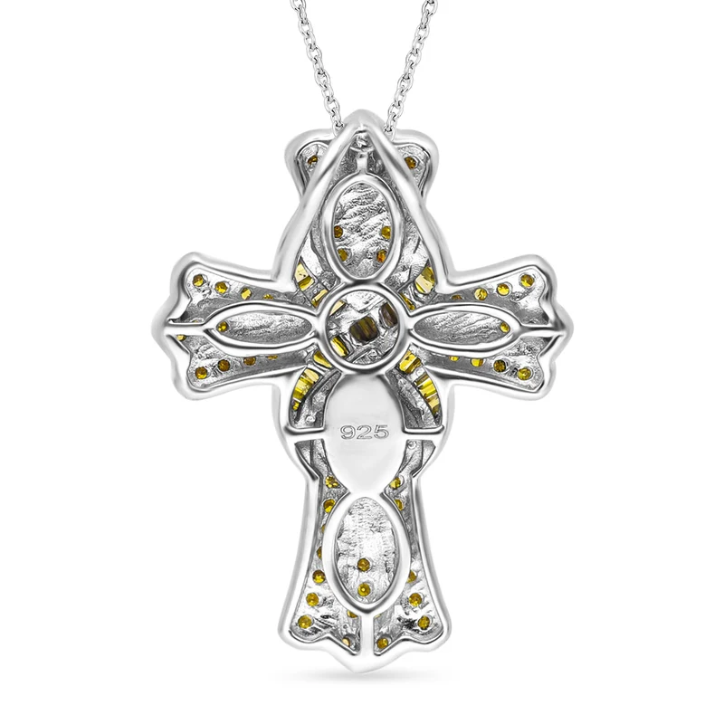 Blauer Diamant-Kreuz-Anhänger mit Kette, ca. 40+5 cm, 925 Silber platiniert ca. 0.50 ct