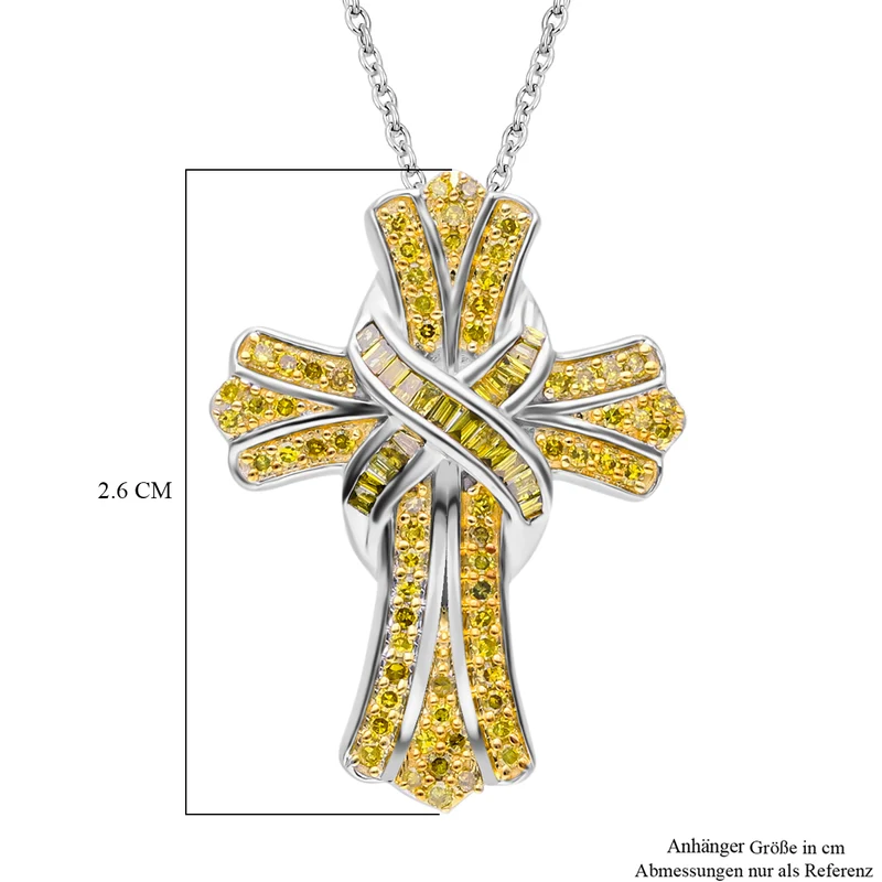 Blauer Diamant-Kreuz-Anhänger mit Kette, ca. 40+5 cm, 925 Silber platiniert ca. 0.50 ct