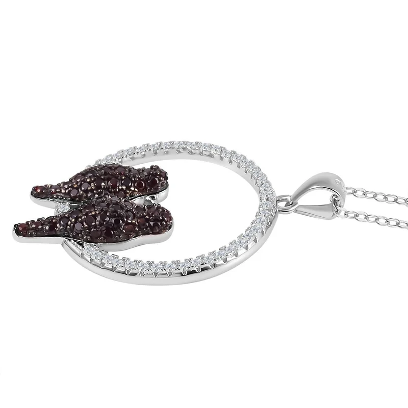 Weißer Zirkon, Roter Granat Schmuckset 925 Silber Zweifarbige Beschichtung und Edelstahl ca. 0.45 ct