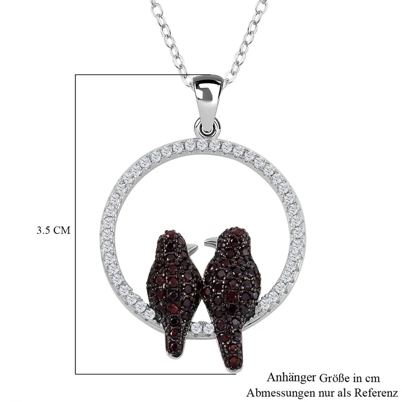 Weißer Zirkon, Roter Granat Schmuckset 925 Silber Zweifarbige Beschichtung und Edelstahl ca. 0.45 ct