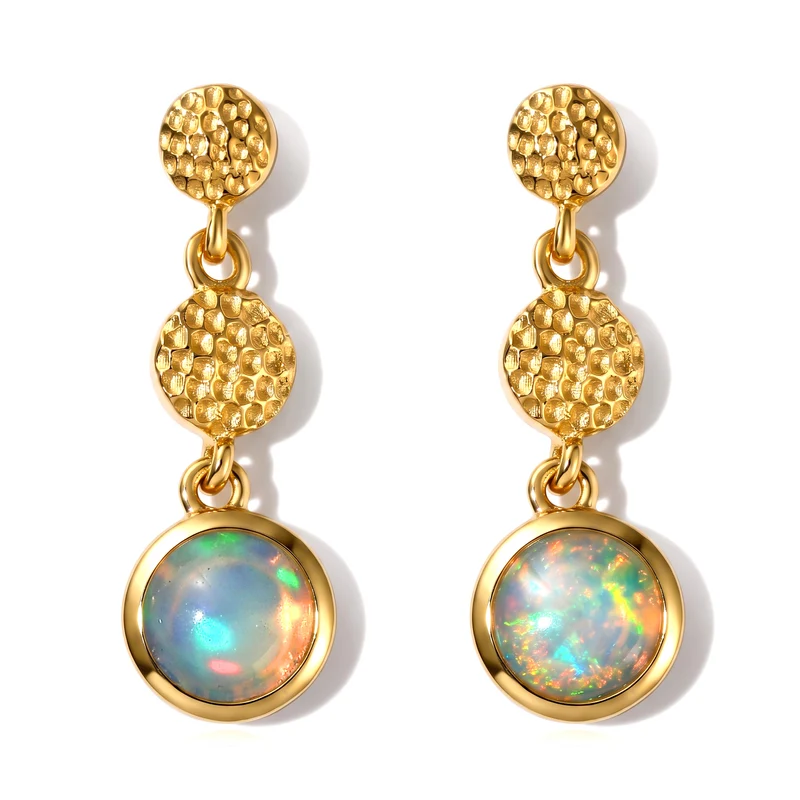 D'Joy AA Natürlicher, äthiopischer Welo Opal Ohrringe 925 Silber 585 Vergoldet ca. 1.02 ct