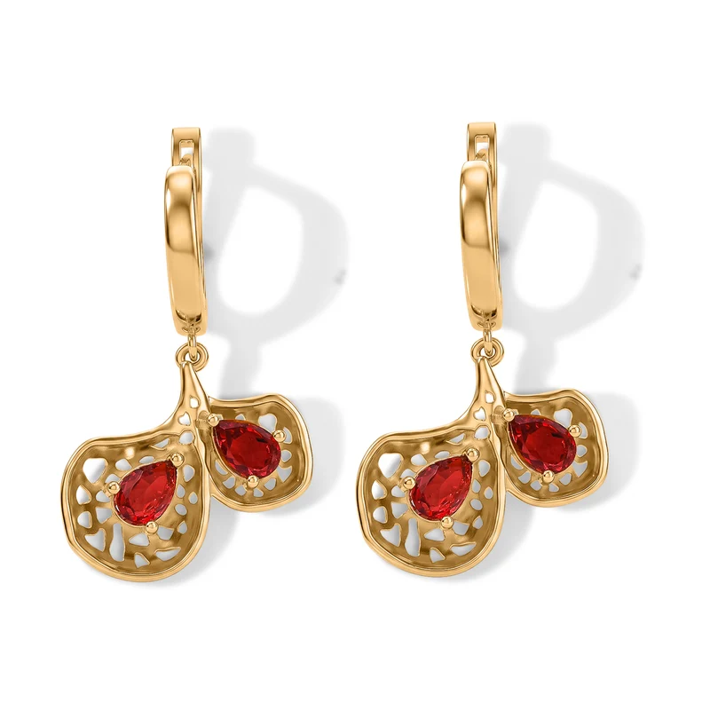 EverTrue Rubin Feuer Triplett Quarz Ohrringe, 950 Kupfer mit Gelbgold E-Beschichtung - 2,26 ct.