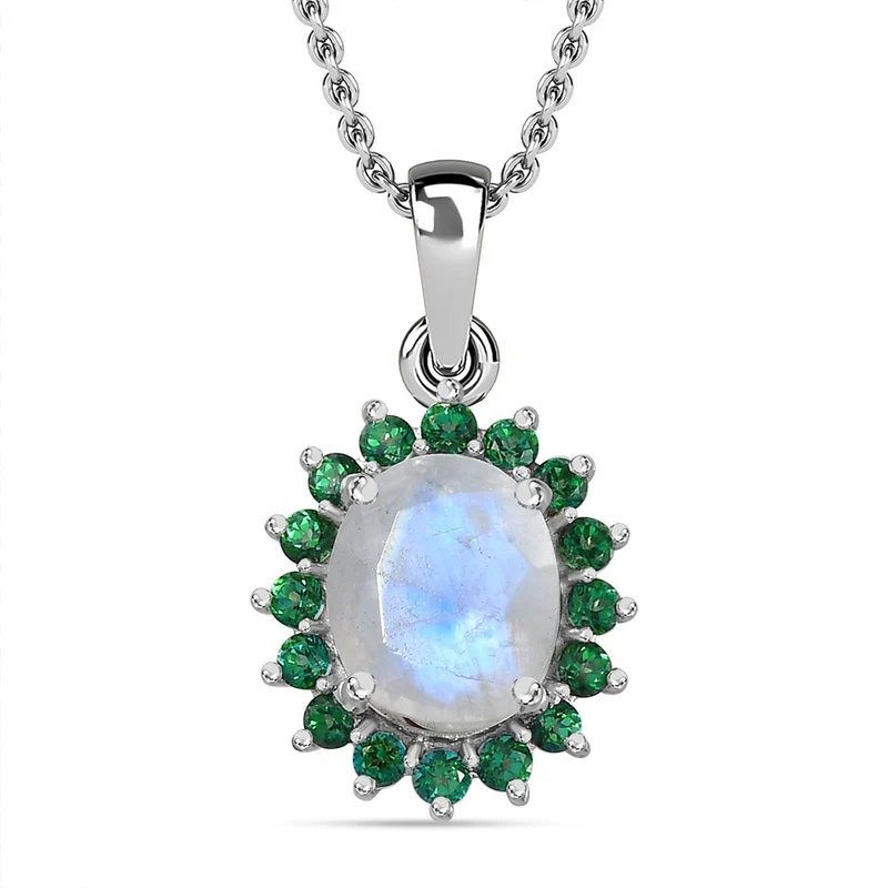 AA Regenbogen Mondstein, Signity Regenwald Topas Schmuckset 925 Silber platiniert und Edelstahl platiniert ca. 3.20 ct