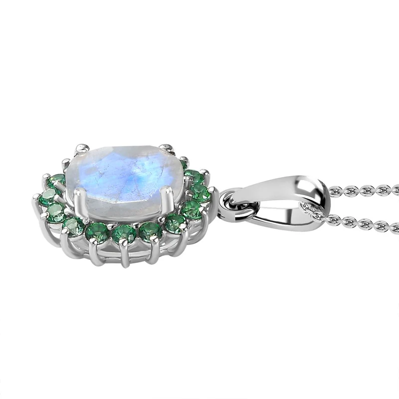 AA Regenbogen Mondstein, Signity Regenwald Topas Schmuckset 925 Silber platiniert und Edelstahl platiniert ca. 3.20 ct