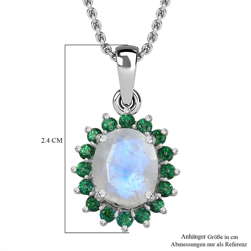 AA Regenbogen Mondstein, Signity Regenwald Topas Schmuckset 925 Silber platiniert und Edelstahl platiniert ca. 3.20 ct