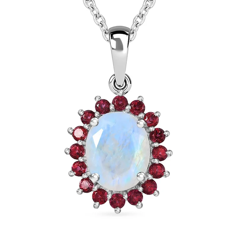 AA Regenbogen Mondstein, Signity Regenwald Topas Schmuckset 925 Silber platiniert und Edelstahl platiniert ca. 3.20 ct