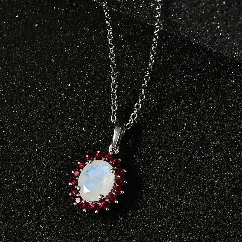AA Regenbogen Mondstein, Signity Regenwald Topas Schmuckset 925 Silber platiniert und Edelstahl platiniert ca. 3.20 ct
