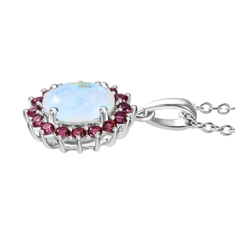 AA Regenbogen Mondstein, Signity Regenwald Topas Schmuckset 925 Silber platiniert und Edelstahl platiniert ca. 3.20 ct