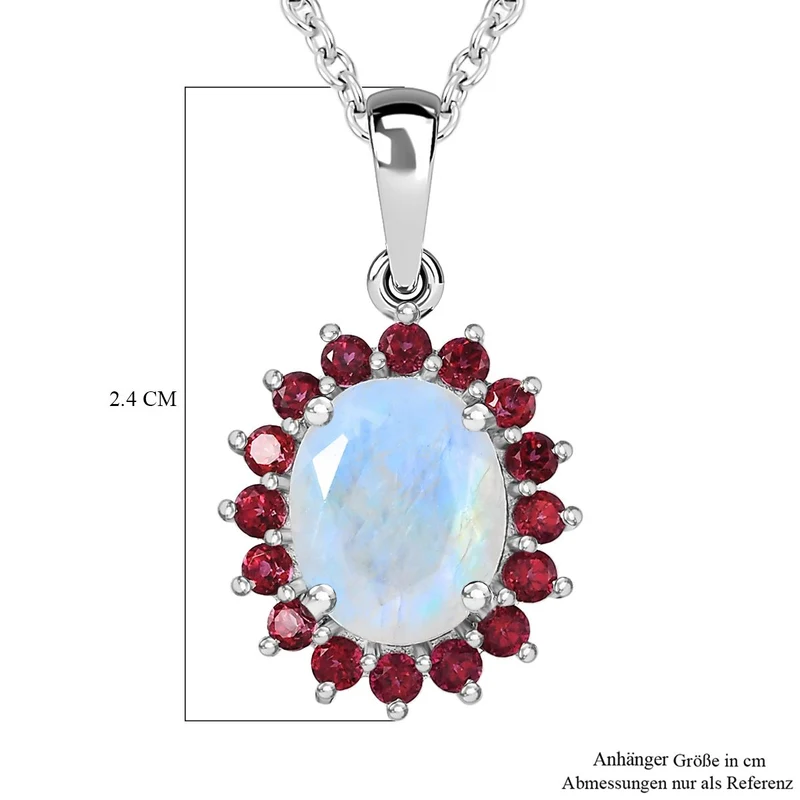 AA Regenbogen Mondstein, Signity Regenwald Topas Schmuckset 925 Silber platiniert und Edelstahl platiniert ca. 3.20 ct
