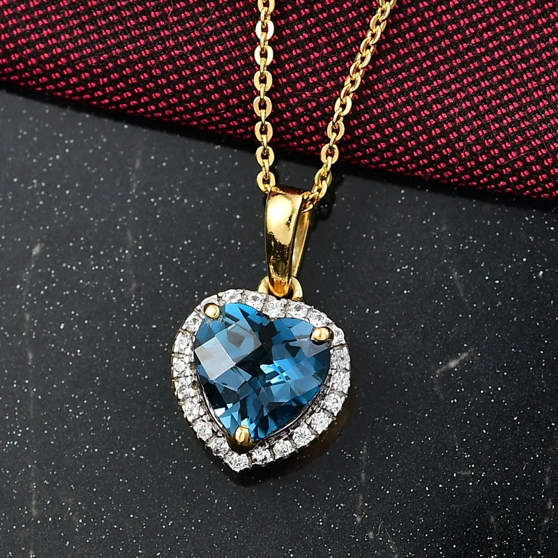 AA London Blau Topas, Weißer Zirkon Schmuckset ca. 50 cm 925 Silber vergoldet ca. 2.32 ct