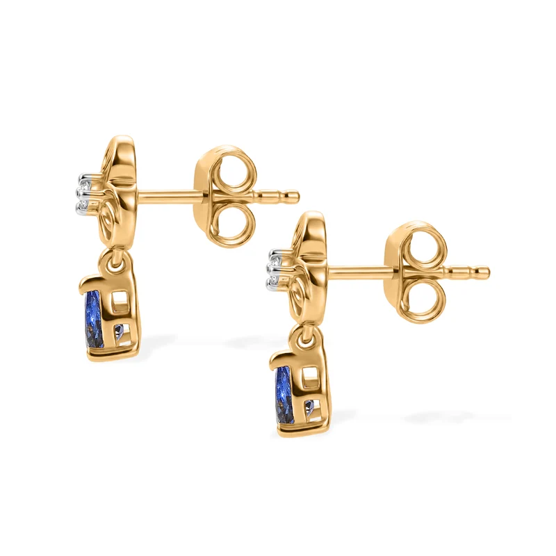 D'Joy AA Tansanit und Diamant Ohrringe, 925 Silber 750 Gelbgold Vermeil - 0,45 ct.