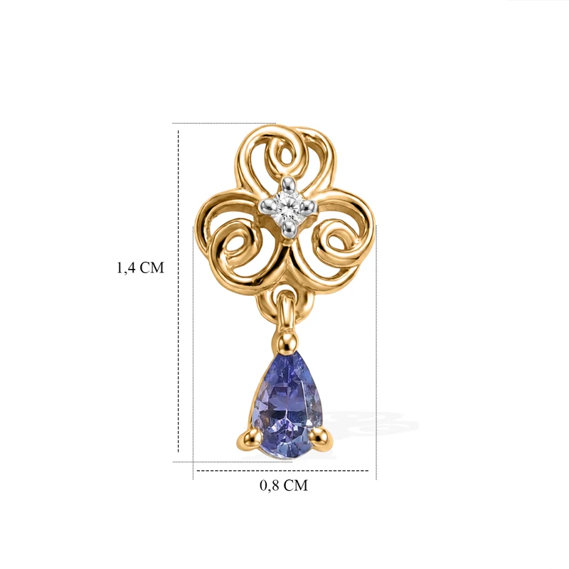 D'Joy AA Tansanit und Diamant Ohrringe, 925 Silber 750 Gelbgold Vermeil - 0,45 ct.