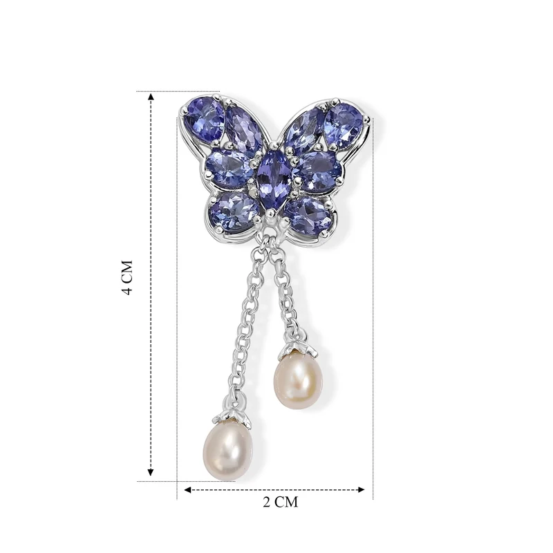 D'Joy Süßwasserperle 7x5mm und Tansanit Ohrringe, 925 Silber rhodiniert 8.63 ct
