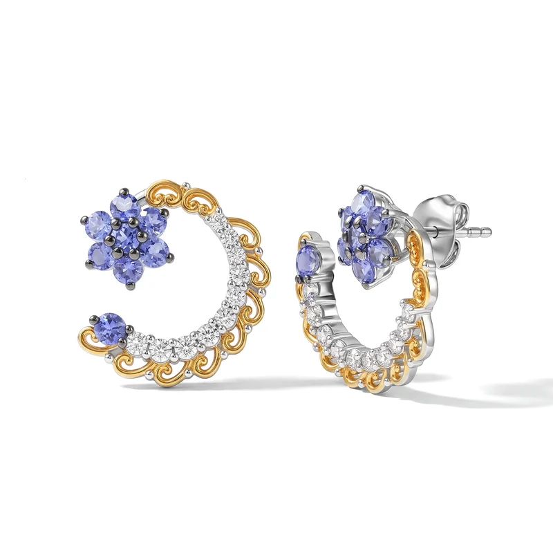 D'Joy AA Tansanit und Zirkon Ohrringe, 925 Silber rhodiniert und 750 Gelbgold Vermeil - 2,29 ct.