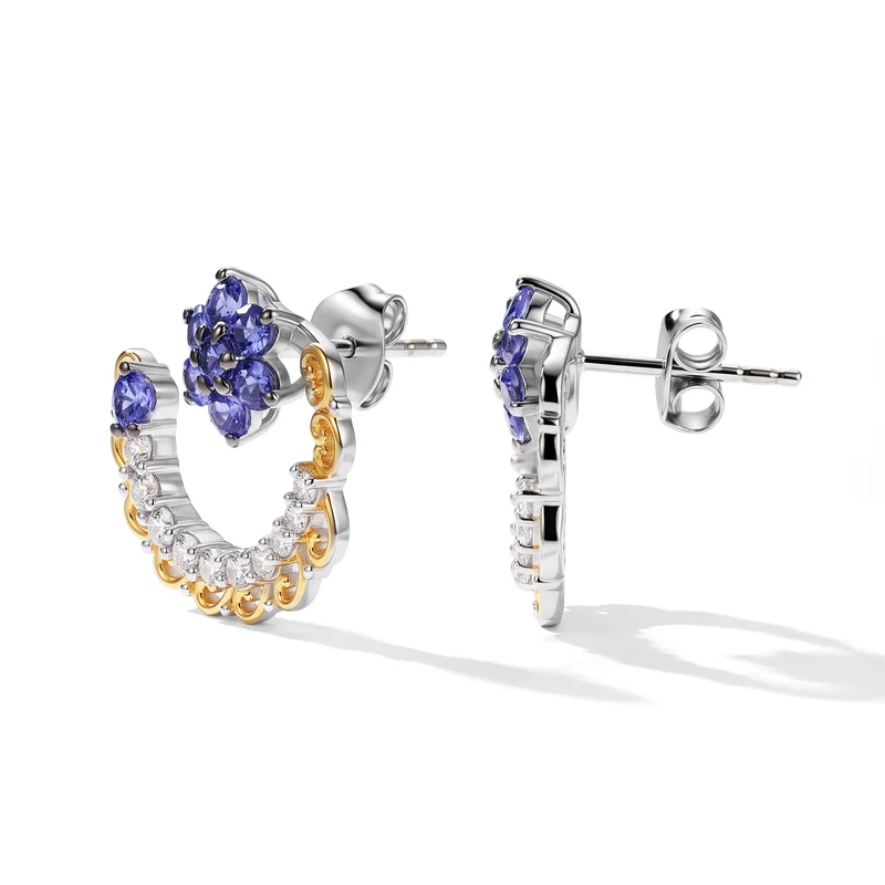 D'Joy AA Tansanit und Zirkon Ohrringe, 925 Silber rhodiniert und 750 Gelbgold Vermeil - 2,29 ct.