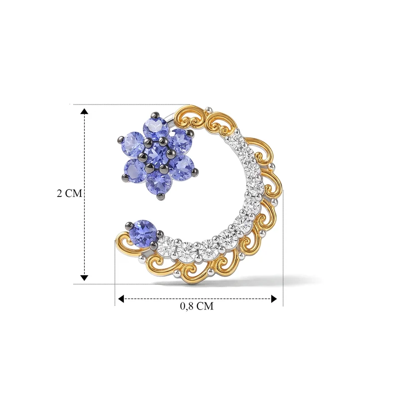 D'Joy AA Tansanit und Zirkon Ohrringe, 925 Silber rhodiniert und 750 Gelbgold Vermeil - 2,29 ct.