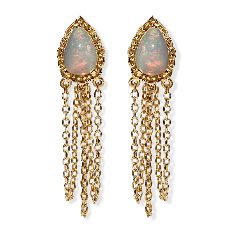 D'Joy AA natürliche, äthiopische Welo Opal Ohrringe, 925 Silber 750 vergoldet - 1,82 ct.