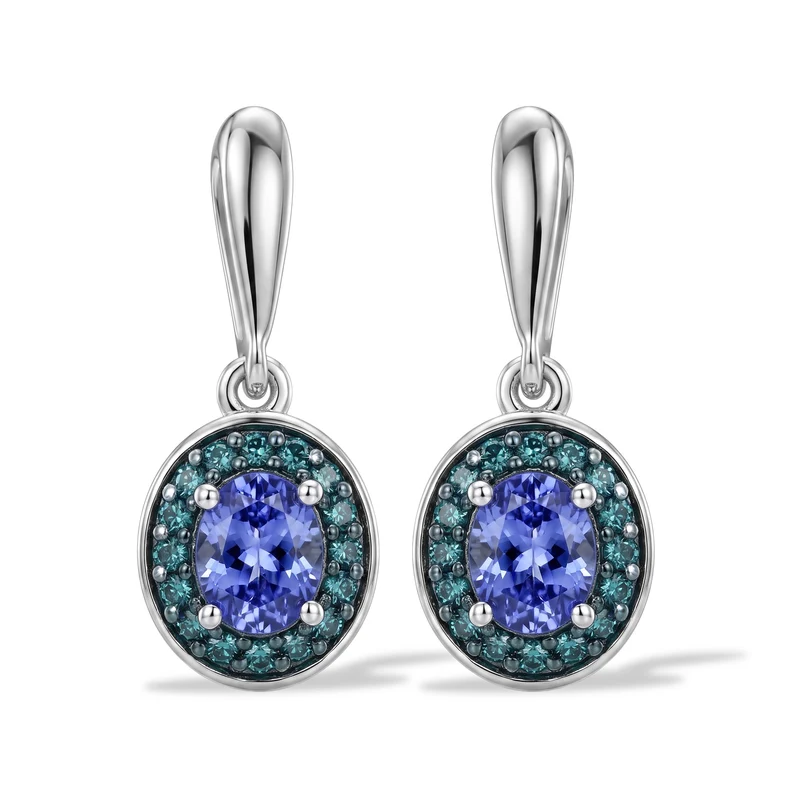 D'Joy AA Tansanit, Blauer Diamant Ohrringe 925 Silber Platiniert ca. 0.89 ct