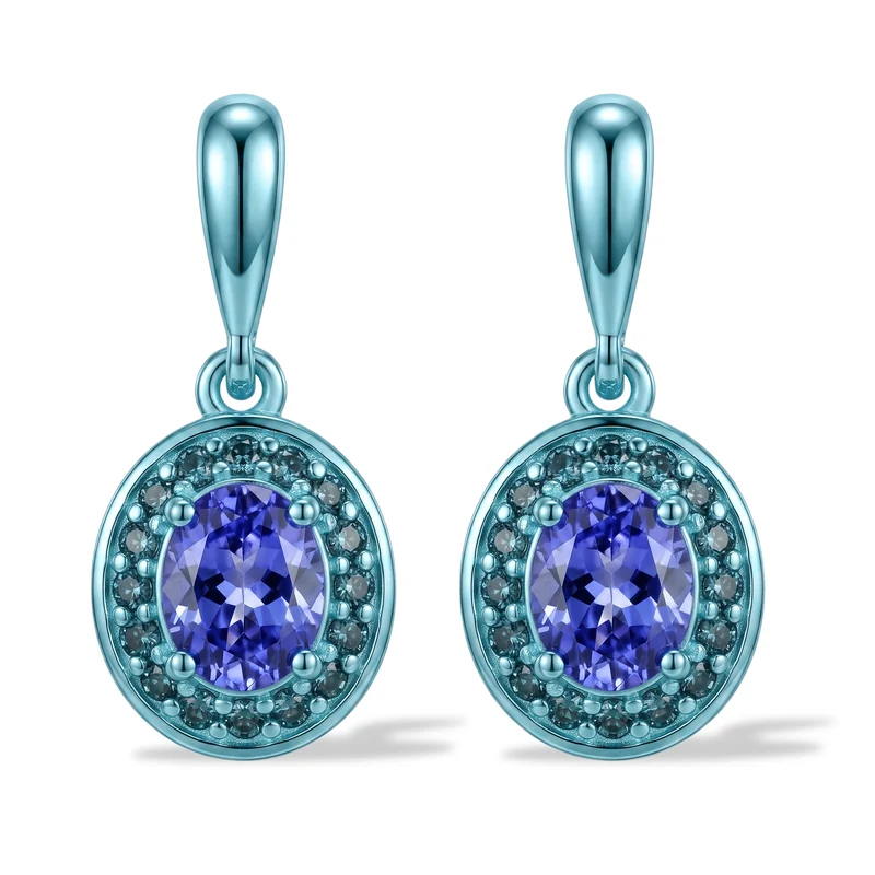 D'Joy AA Tansanit, Blauer Diamant Ohrringe 925 Silber Platiniert ca. 0.89 ct