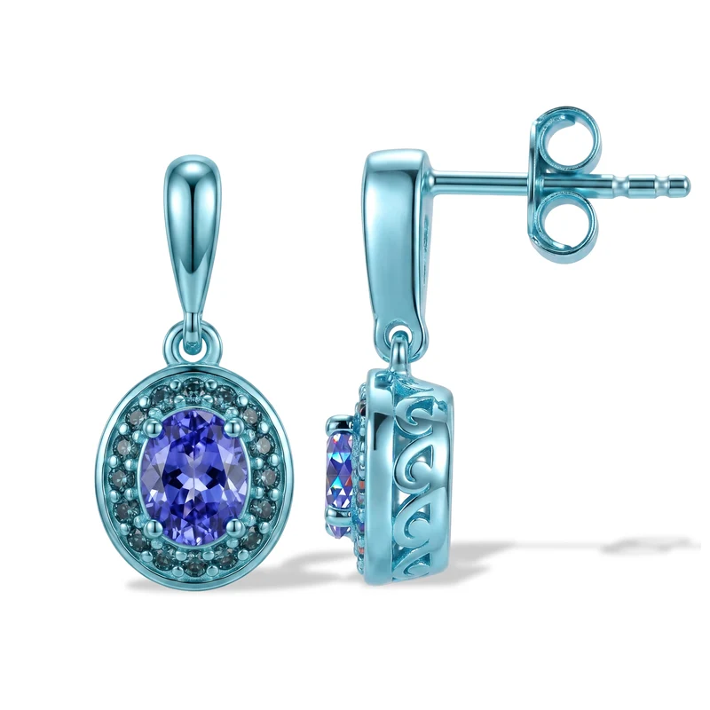 D'Joy AA Tansanit, Blauer Diamant Ohrringe 925 Silber Platiniert ca. 0.89 ct