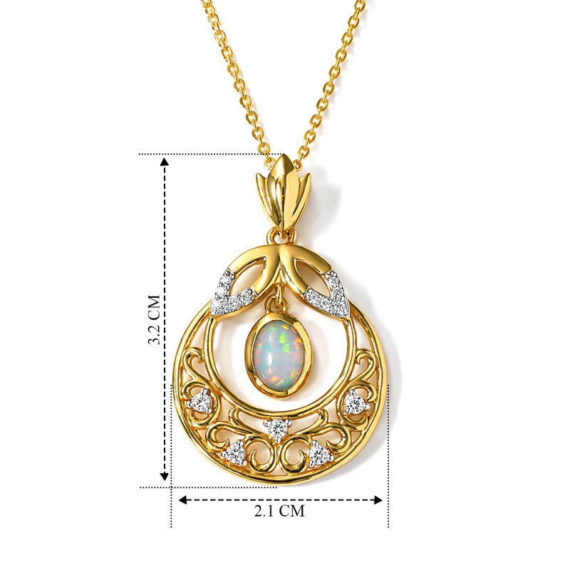 D'Joy AA Natürlicher, äthiopischer Welo Opal, Weißer Zirkon Schmuckset ca. 50 cm 925 Silber 585 Vergoldet ca. 0.71 ct