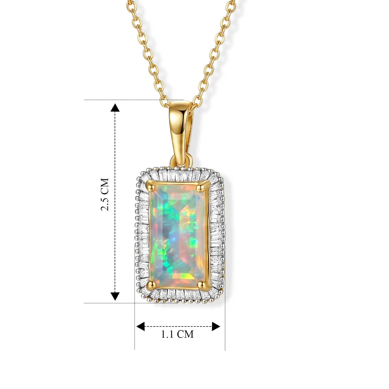 D'Joy AAA Natürlicher, äthiopischer Welo Opal, Weißer Diamant Anhänger mit Kette, ca. 50 cm 925 Silber 750 Gelbgold vermeil ca. 2.08 ct