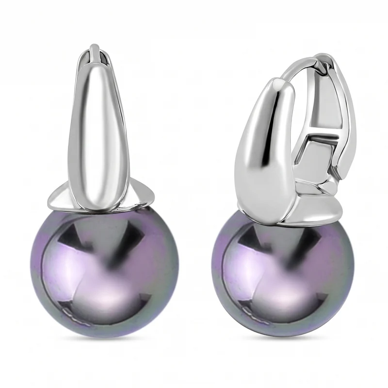 Graue Muschelkernperle (11-13 mm) Ohrringe Nickelfreies Messing 2.00 ct